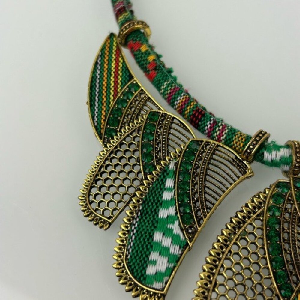 Tribal Beaded Threaded Rhinestone Necklaces Set of 2 Unique Eclectic Statement - Picture 5 of 16